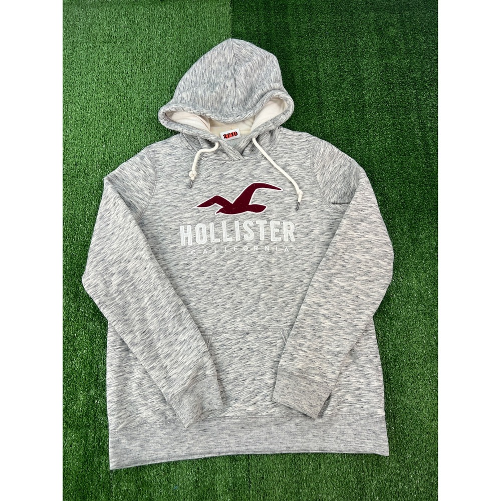 Hollister Mens Grey Space Dye Marl Pullover Hoodie Flocked Logo Size L